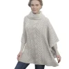 Supersoft Cowl Neck Aran Poncho , Natural