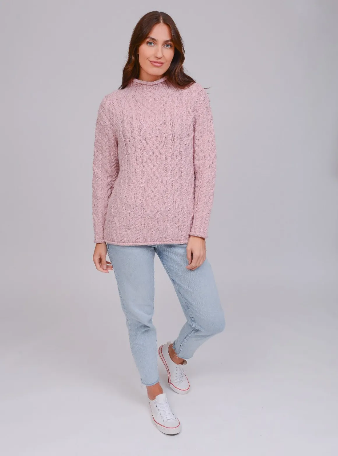 Supersoft Funnel Neck Aran Sweater , Pink