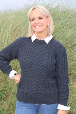 Traditional Aran Crew Neck Sweater - Blackwatch