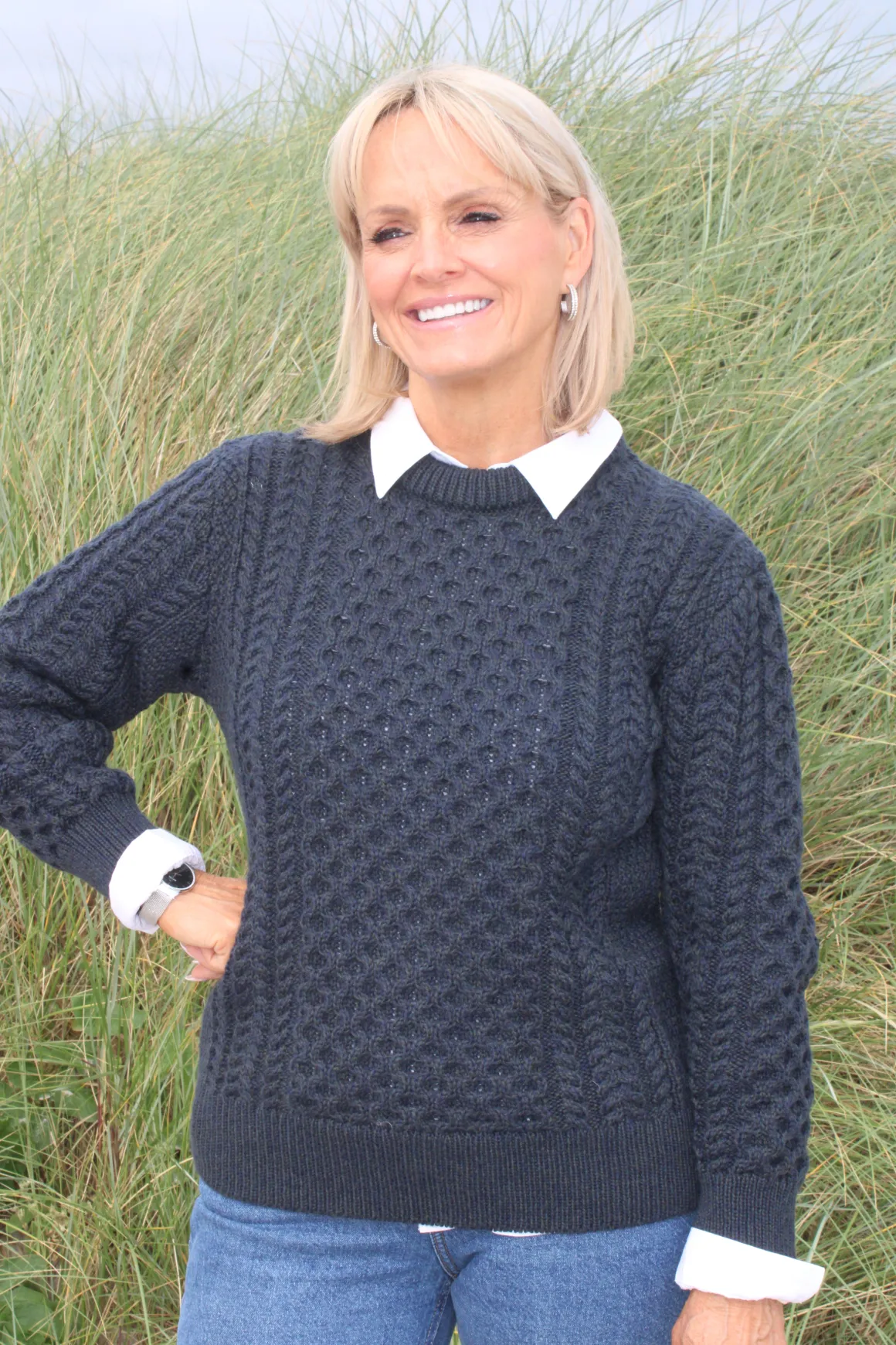 Traditional Aran Crew Neck Sweater - Blackwatch
